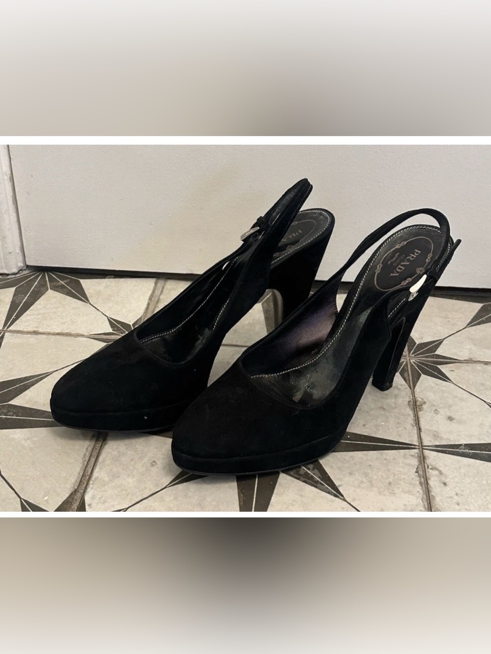 Prada Black Suede Slingback Heels - Classic Elegance